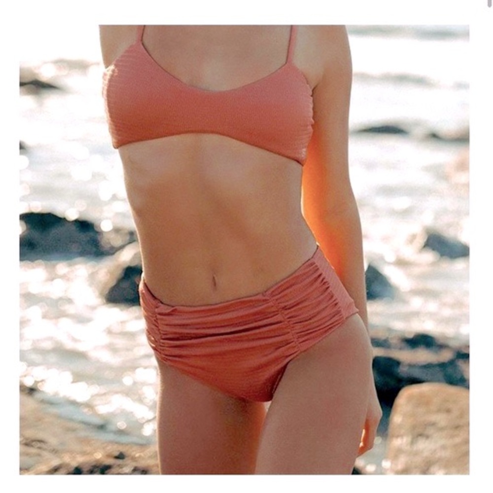Albion Fit NWT Rosewood Paneled Bikini Bottoms Ruched Size L 8 10 Pink Rose